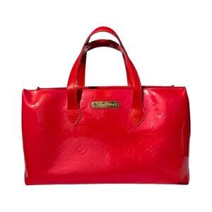 Louis Vuitton Wilshire PM Vernis Rose Pop Patent Tote Red Pink Monogram Bag Box